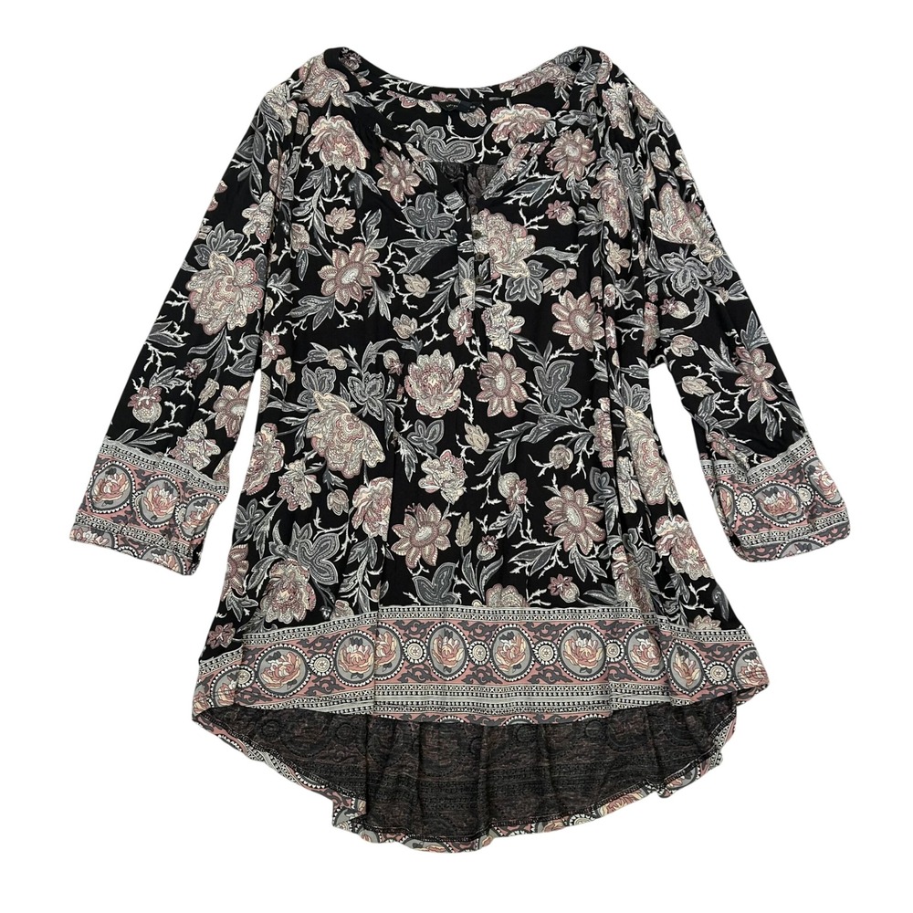 Lucky Brand Womens Top Stretch Peasant 3/4 Sleeves Floral Boho Cottage Plus 3X